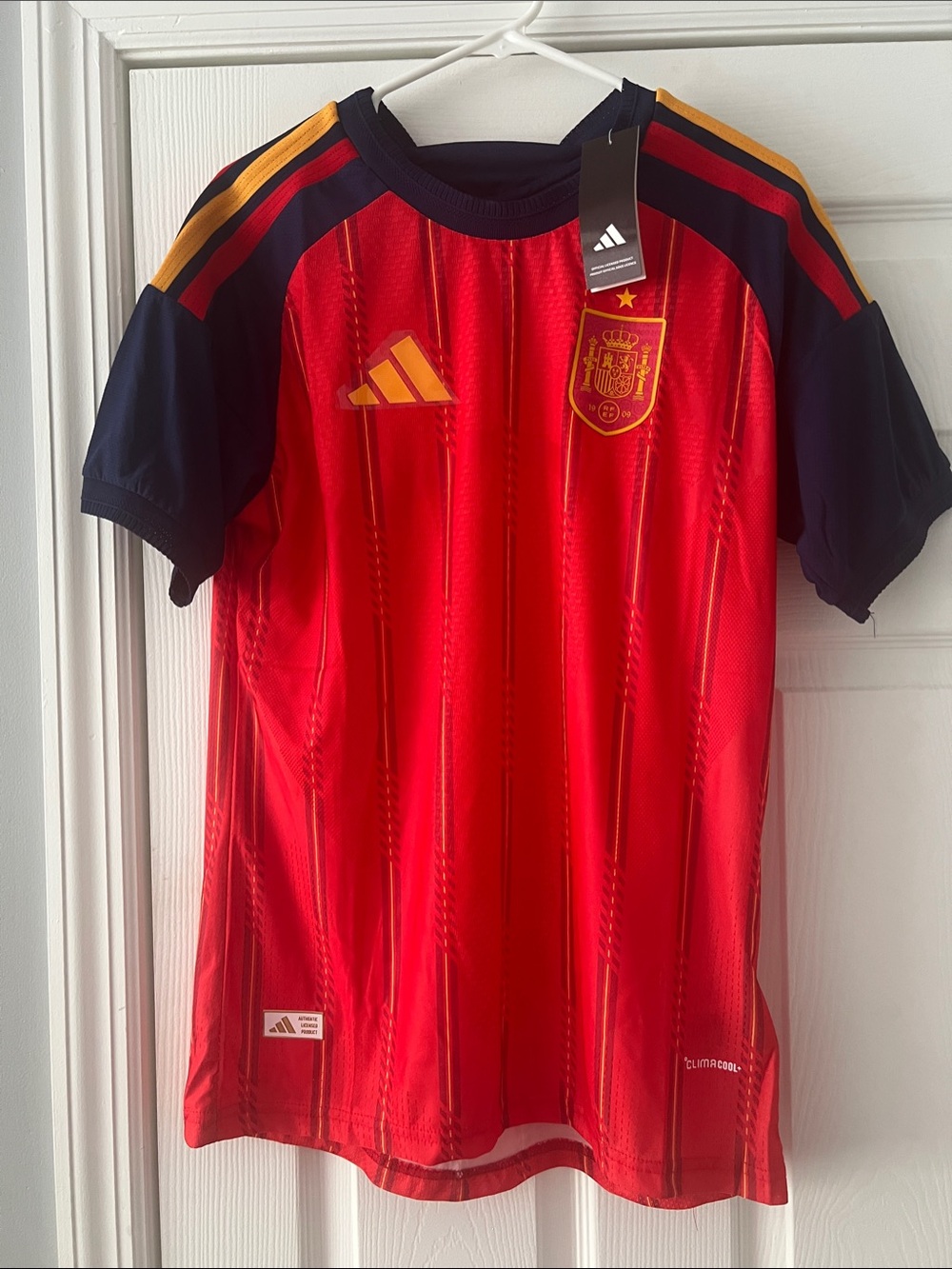 adidas Kids Red Navy Spain Soccer Top with Gold Accents